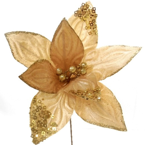 45cm Champagne Gold Velvet Poinsettia (1)