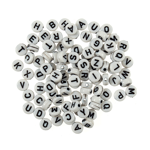 Alphabet Black & White Plastic Beads (100)