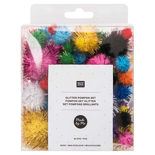 Assorted Colour Glitter Pom Poms - 10mm - 45mm (60)