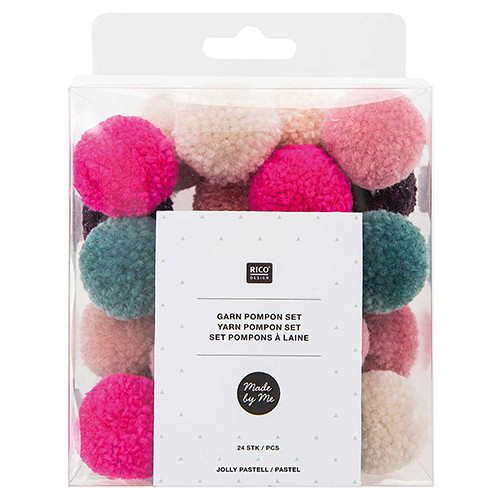 Assorted Pastel Yarn Pom Poms - 30mm (24)