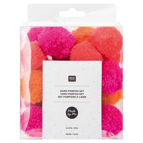 Assorted Neon Yarn Pom Poms - 30mm (24)