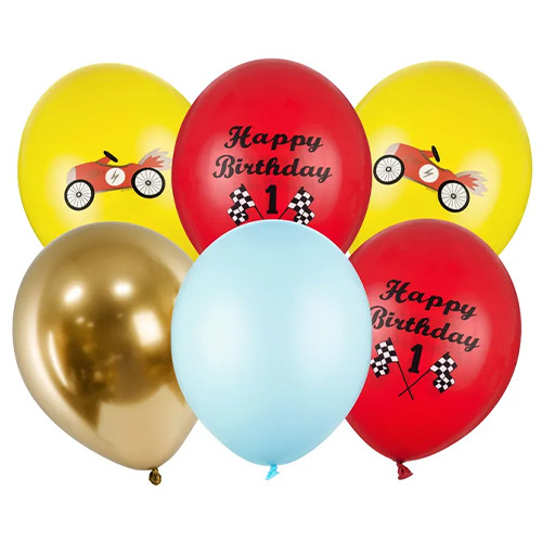 12 inch Racecar Birthday Assorted Latex Balloons (6)