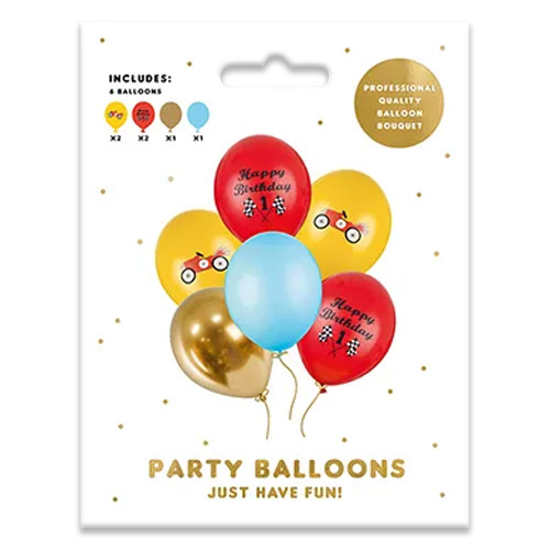 12 inch Racecar Birthday Assorted Latex Balloons (6)