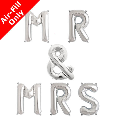 MR & MRS - 16 inch Silver Foil Letter Balloon Pack (1)