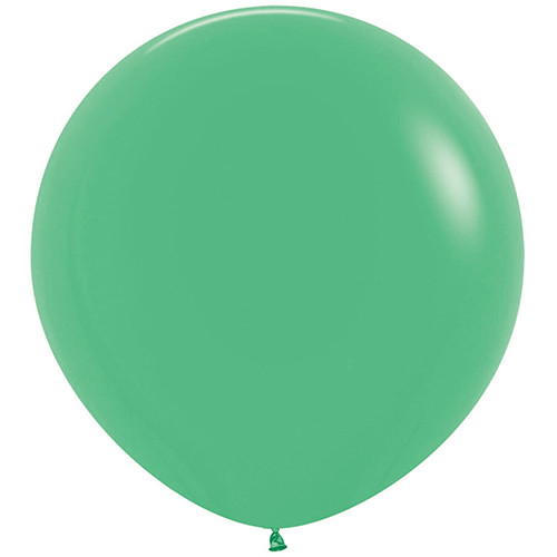 A green balloon manufactured by Sempertex, measuring 3ft across the diameter of the balloon.