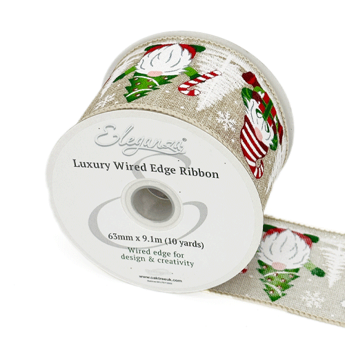 Christmas Tree Gonk Wired Edge Ribbon - 63mm x 9.1m (1)