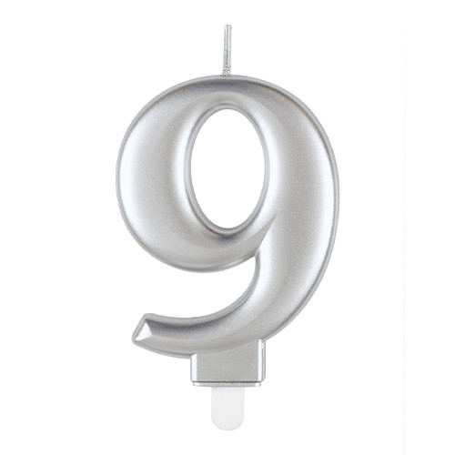 8cm Number 9 Metallic Silver Birthday Candle (1)