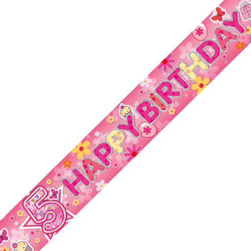 Age 5 Pink Party Holographic Birthday Banner - 2.7m (1)