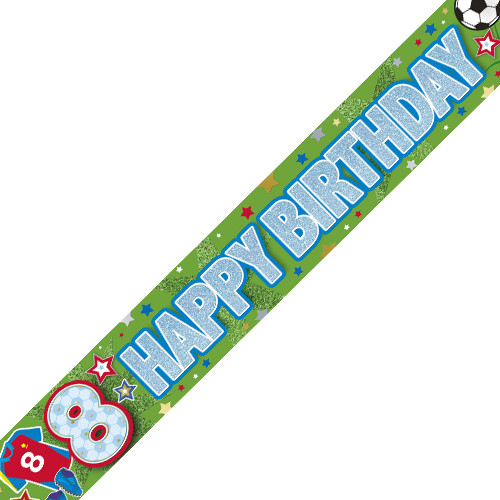 Age 8 Football Fan Holographic Birthday Banner - 2.7m (1)