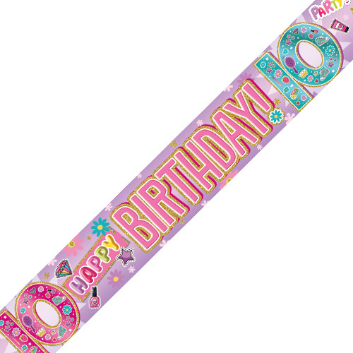 Age 10 Girly Stickers Holographic Birthday Banner - 2.7m (1)