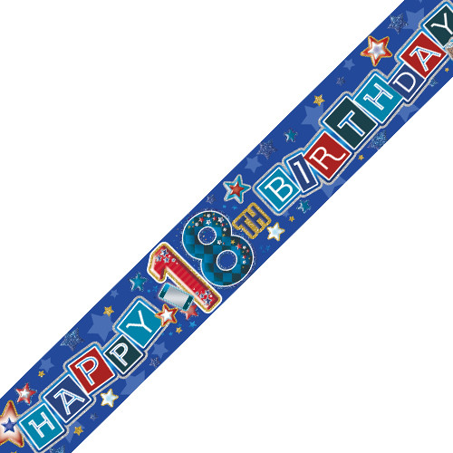 Age 18 Blue Presents Holographic Birthday Banner - 2.7m (1)