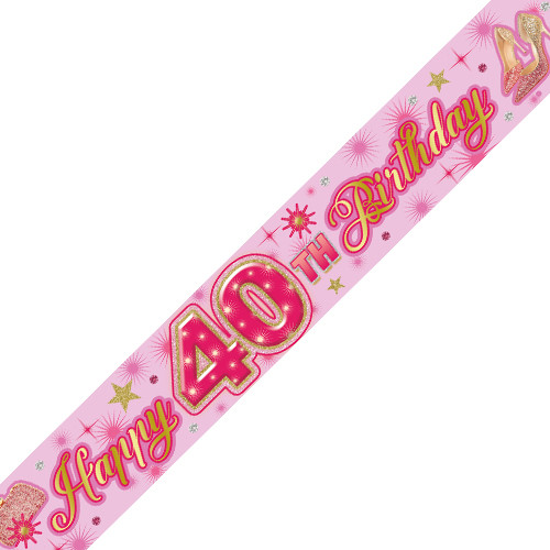 Age 40 Pink Glamour Holographic Birthday Banner - 2.7m (1)
