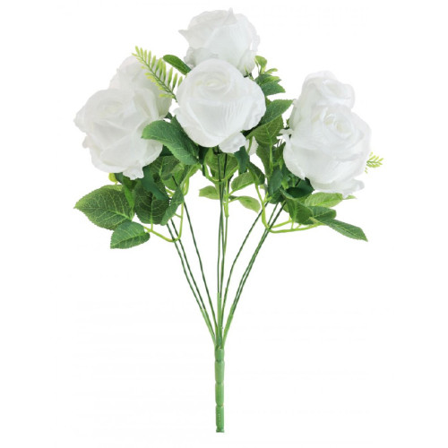 48cm White Rose Bunch - 9 heads (1)