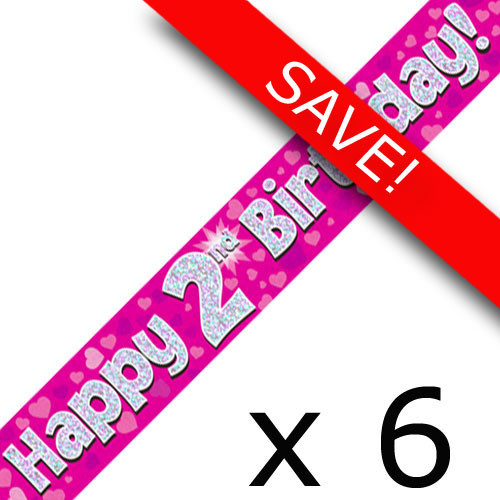 Pack of 6 2nd Birthday Pink Banners - 2.7m