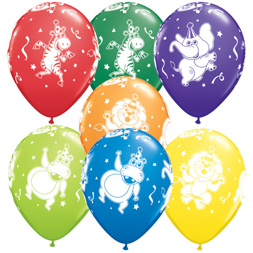 11 inch Party Animals Carnival Assortment Latex Balloons (25)