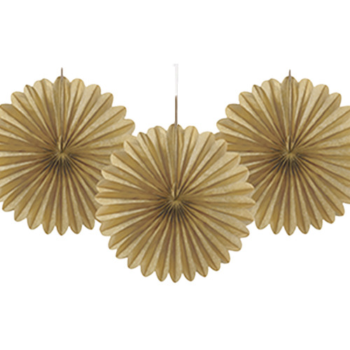 6 inch Gold Tissue Paper Fans (3)