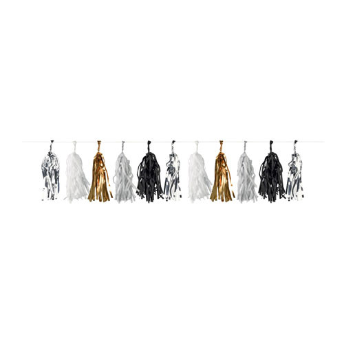 Black, Gold, White & Silver Tassel Garland - 3m (1)