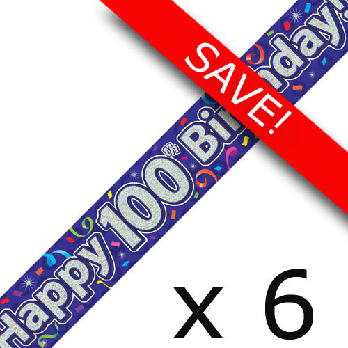 Pack of 6 100th Birthday Streamers Banners - 2.7m