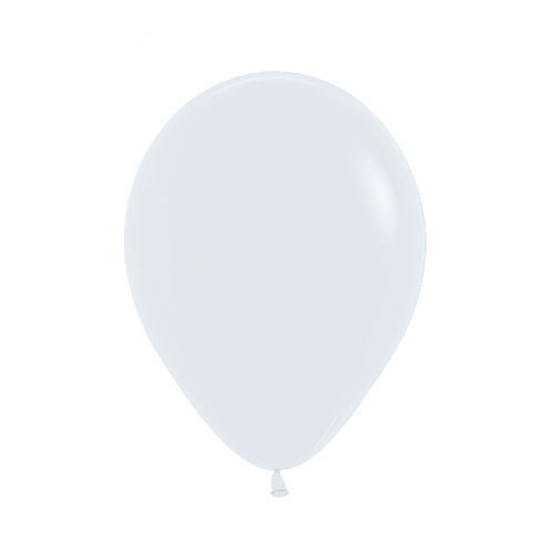 A 5" white balloon, manufactured by Sempertex.