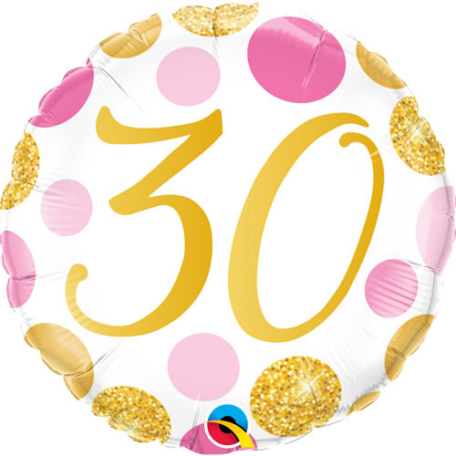 18 inch Age 30 Pink & Gold Dots Foil Balloon (1)