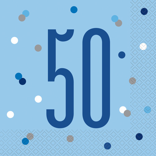 50th Birthday Glitz Blue & Silver Paper Napkins (16)