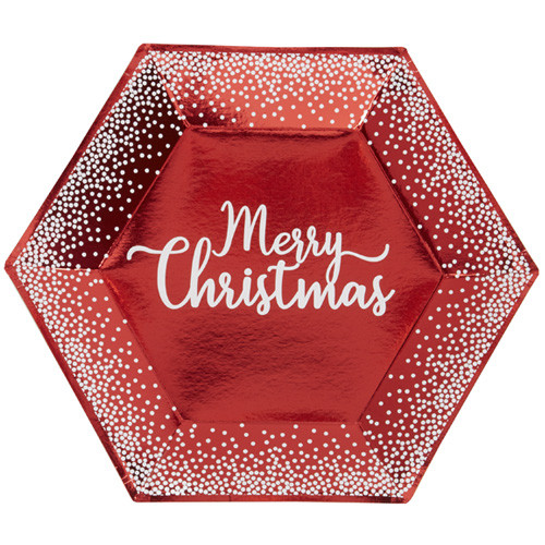 Large Merry Christmas Red & White Dots Paper Plates (8)