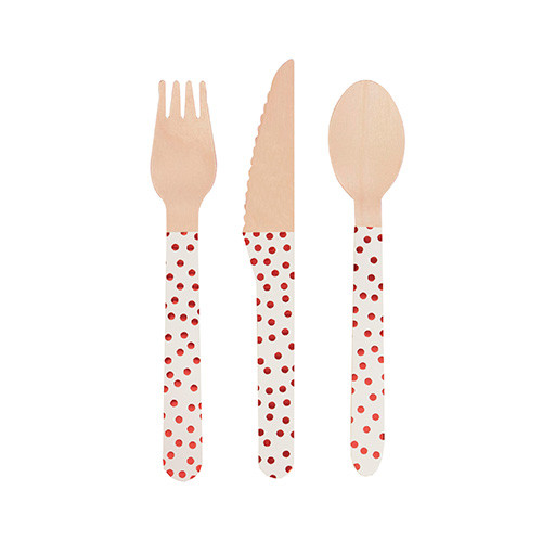 Red & White Dots Wooden Cutlery (24pc.)