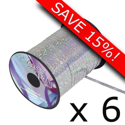6 Spools of Holographic Silver Ribbon - 250yd