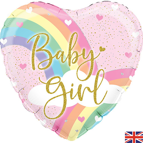 18 inch Baby Girl Pastel Rainbow Heart Foil Balloon (1)