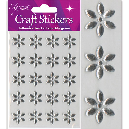 Flower Silver Large Craft Stickers - 1.8cm x 2cm (1)