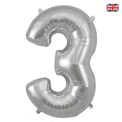 34 inch Oaktree Silver Number 3 Foil Balloon (1)