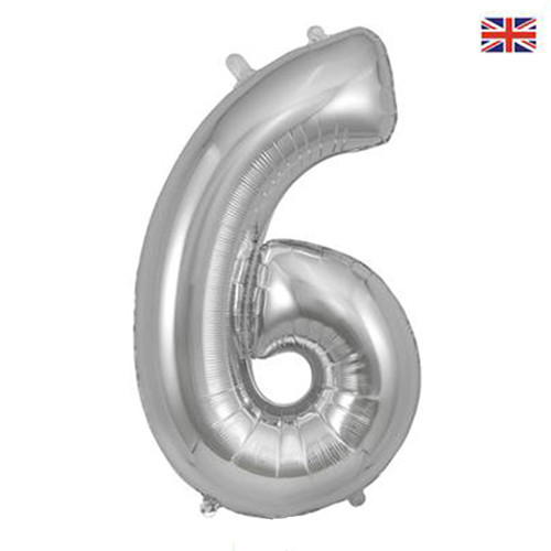 34 inch Oaktree Silver Number 6 Foil Balloon (1)