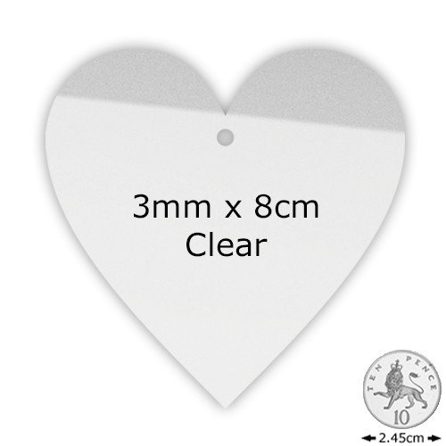 Clear Acrylic Heart - 3mm x 8cm (1 Hole) (1)