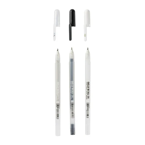 Clear, Black & White Gelly Roll Pens (3)