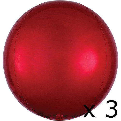 Pack of 3 16" Orbz Red Foil Balloons (3) - UNPACKAGED