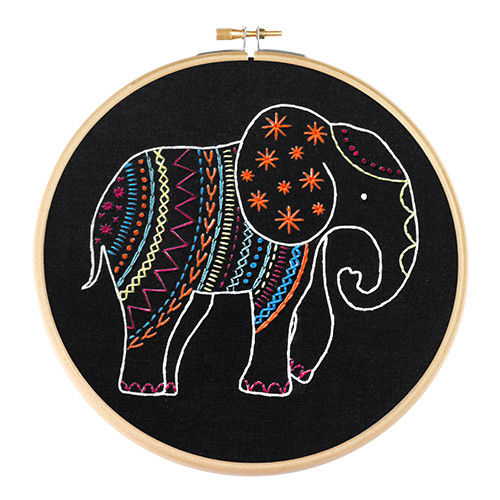 Elephant Black Embroidery Hoop Kit (1)