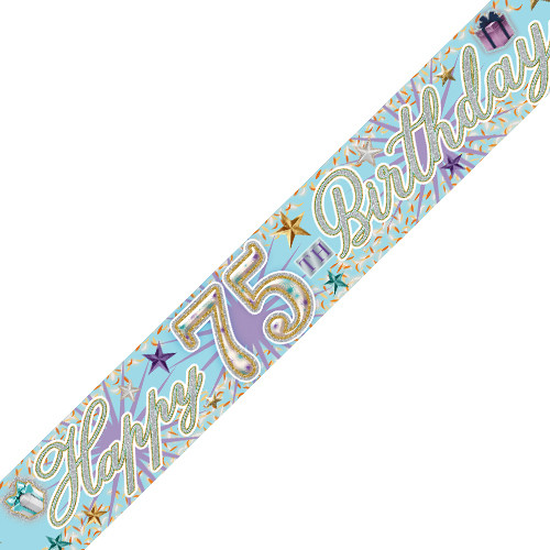 Age 75 Celebration Holographic Birthday Banner - 2.7m (1)