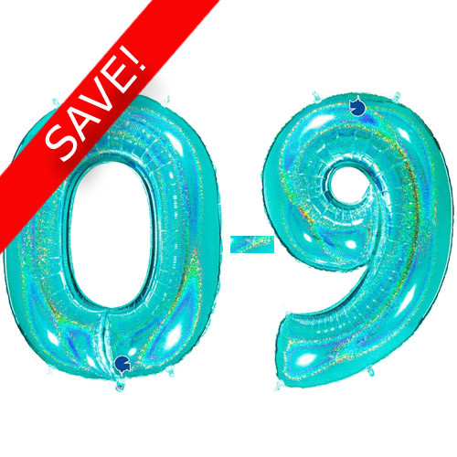 40 inch Holo Glitter Tiffany Blue Numbers Start Kit - 36 Balloon