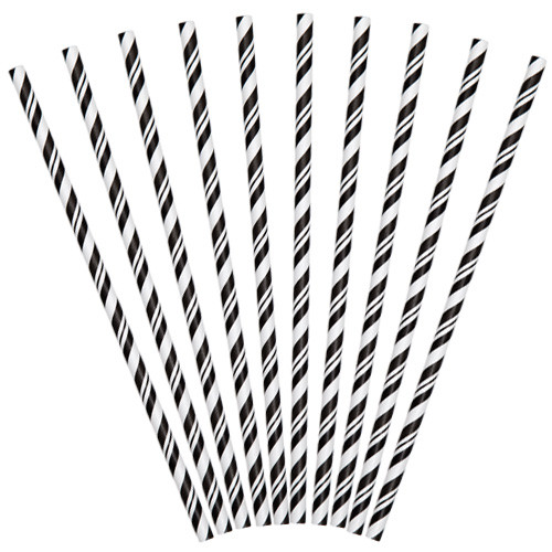 Classic Black Striped Eco-Flex Paper Straws (24)