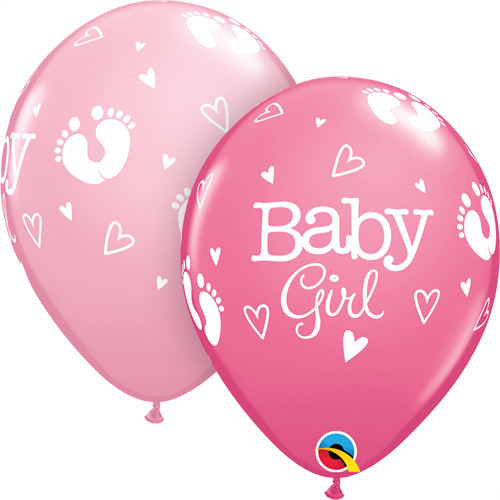 11 inch Baby Girl Footprints & Hearts Latex Balloons (25)