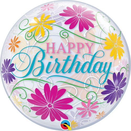 22 inch Birthday Flowers & Filigree Bubble Balloon (1)