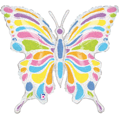 33 inch Pastel Butterfly Holographic Foil Balloon (1)