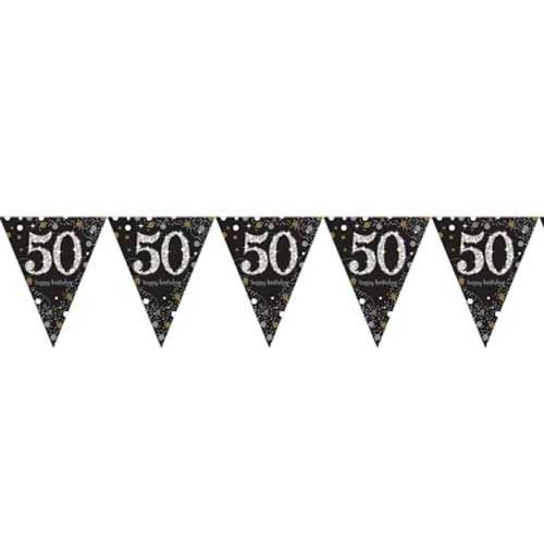 Black & Gold Sparkling 50th Birthday Bunting - 4m (1)