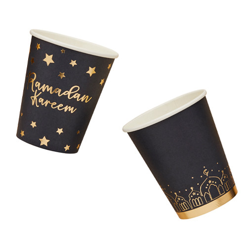 Ramadan Black & Gold Paper Cups (8)