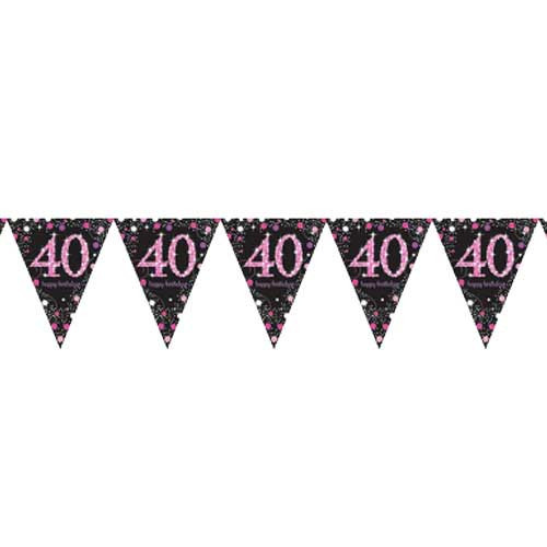 Black & Pink Sparkling 40th Birthday Bunting - 4m (1)