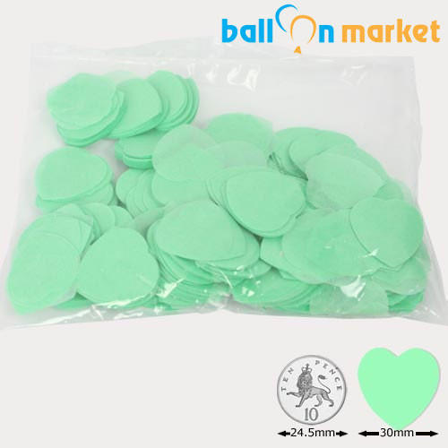 30mm Mint Green Heart Tissue Paper Confetti (50g)