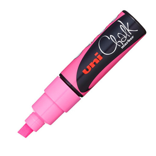 Uni Fluorescent Pink Broad Chisel Tip Chalk Marker Pen - 8mm (1)