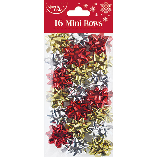 Mini Red, Gold & Silver Metallic Bows (16)