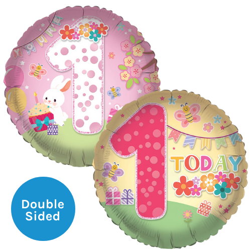 An 18 inch Flower Party Age 1 Foil Balloon, manufactured by Sensations.