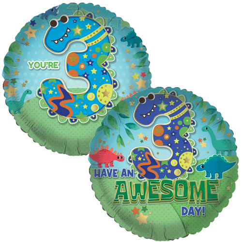 18 inch Awesome Dinos Age 3 Foil Balloon (1)